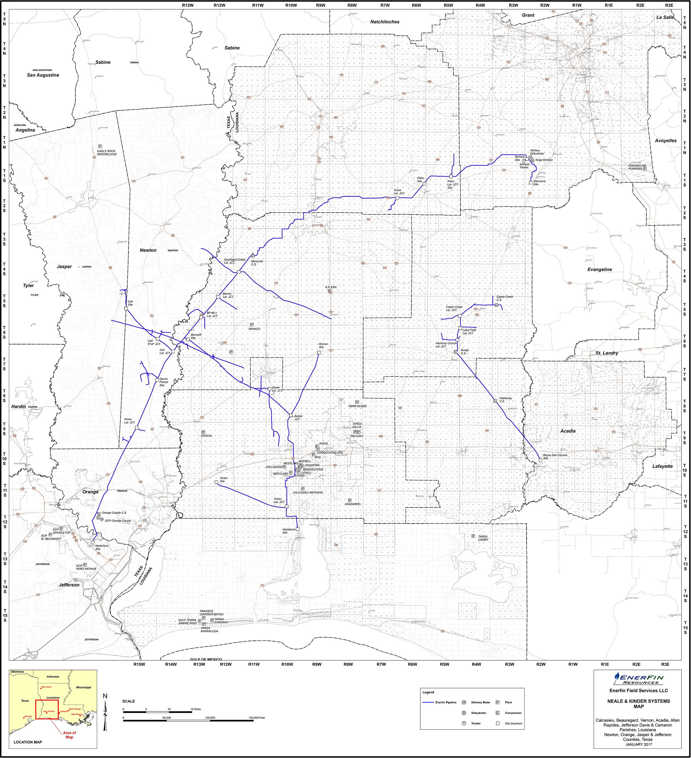 Map of Southeast Texas and Louisiana